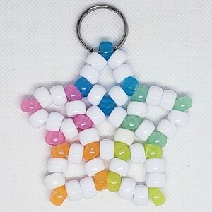 Handmade UV Pastel Rainbow White Stretchy Kandi Star Keychain